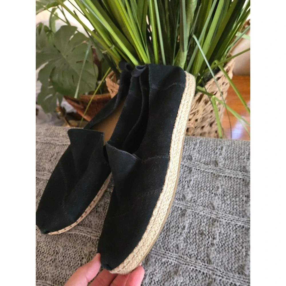 TOMS Black Suede Alpargata Espadrille Slip On Flats Women Size 10